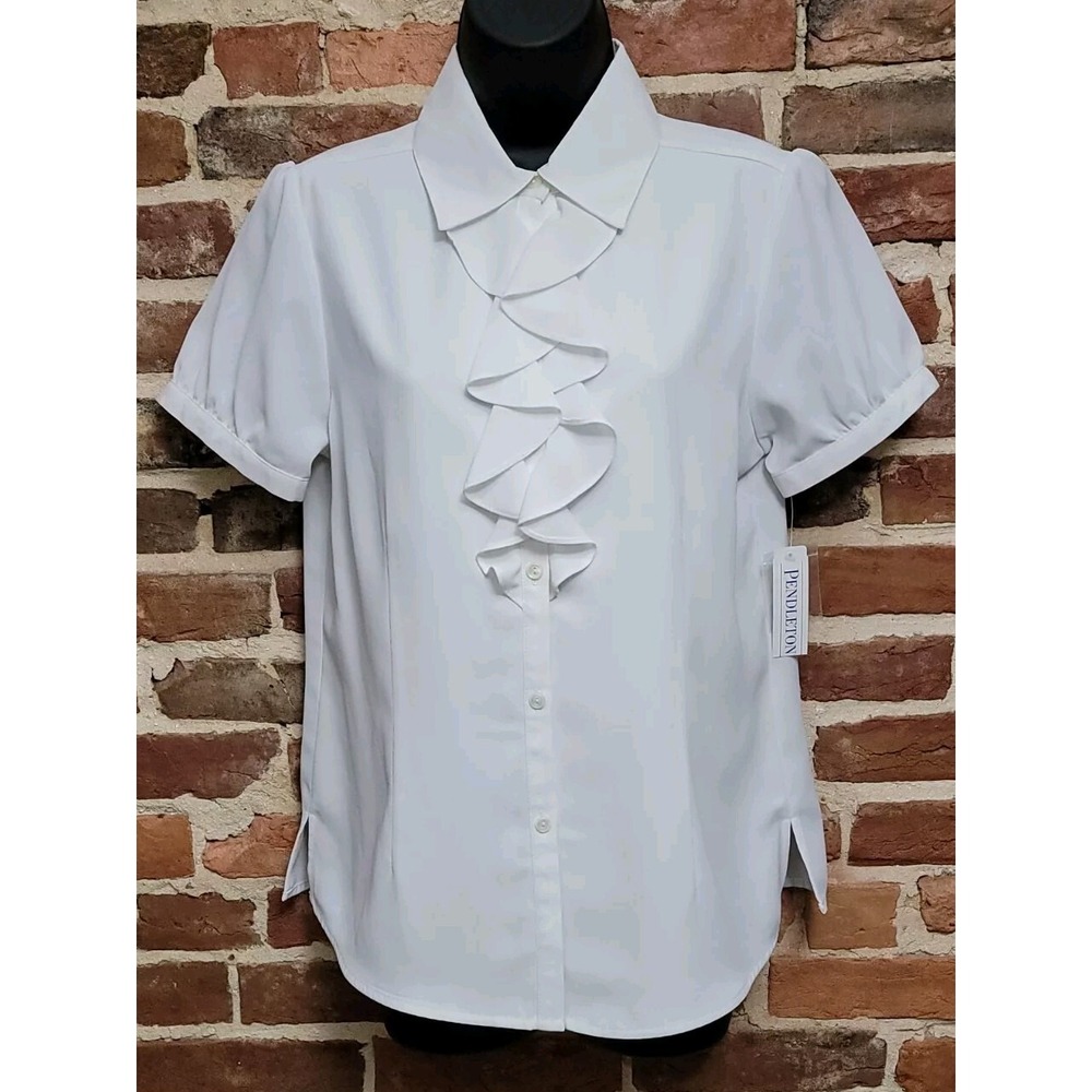 Pendleton White Button Up Ruffled Front Size 8